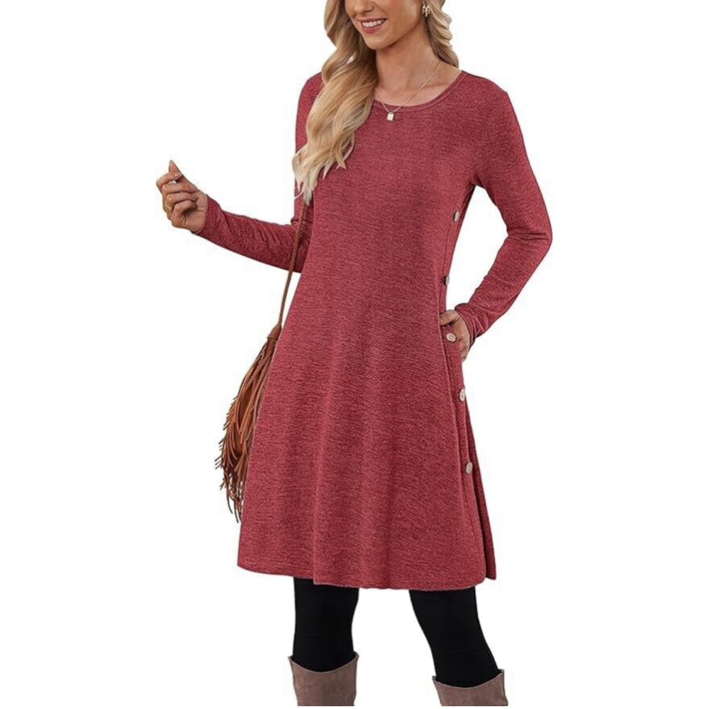 TODOLOR Women's Long Sleeve Button Side Tunic Lightweight Sweater Dress Sz 2XL
